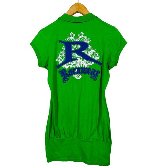 Rocawear Y2K Cap Sleeve Zip Tee Kelly Green Back Spellout Casual - M - Picture 1 of 5